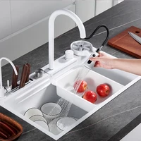 Nano White Stainless Steel Kitchen Sink Multifuctional Sink Waterfall Kitchen Faucets with Drainer Kitchen Novel Accessories 1