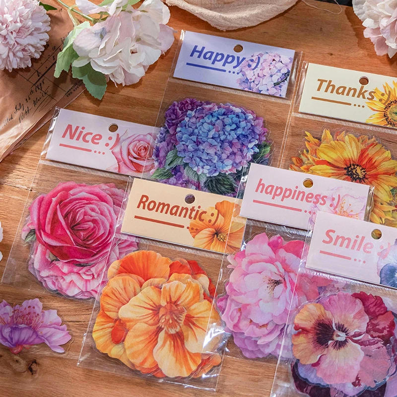 20Pcs/Bag Assorted Flower PET Stickers Aesthetic Scrapbooking Decoration Planner Laptop Phone Accessories Stationery Supplies