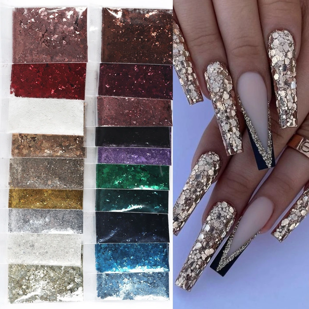 

19Bag 10G Chunky Glitter Nail Powder Bulk Fine Hexagon Sequin Decoration Nails Accessories for Nail Polish Supplies