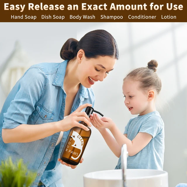 เครื่องจ่ายสบู่แก้วสีเหลืองอําพันกลมบอสตันพร้อมรูปแบบสัตว์เลี้ยงสําหรับห้องน้ําและตู้ทําสบู่เคาน์เตอร์ครัว 5