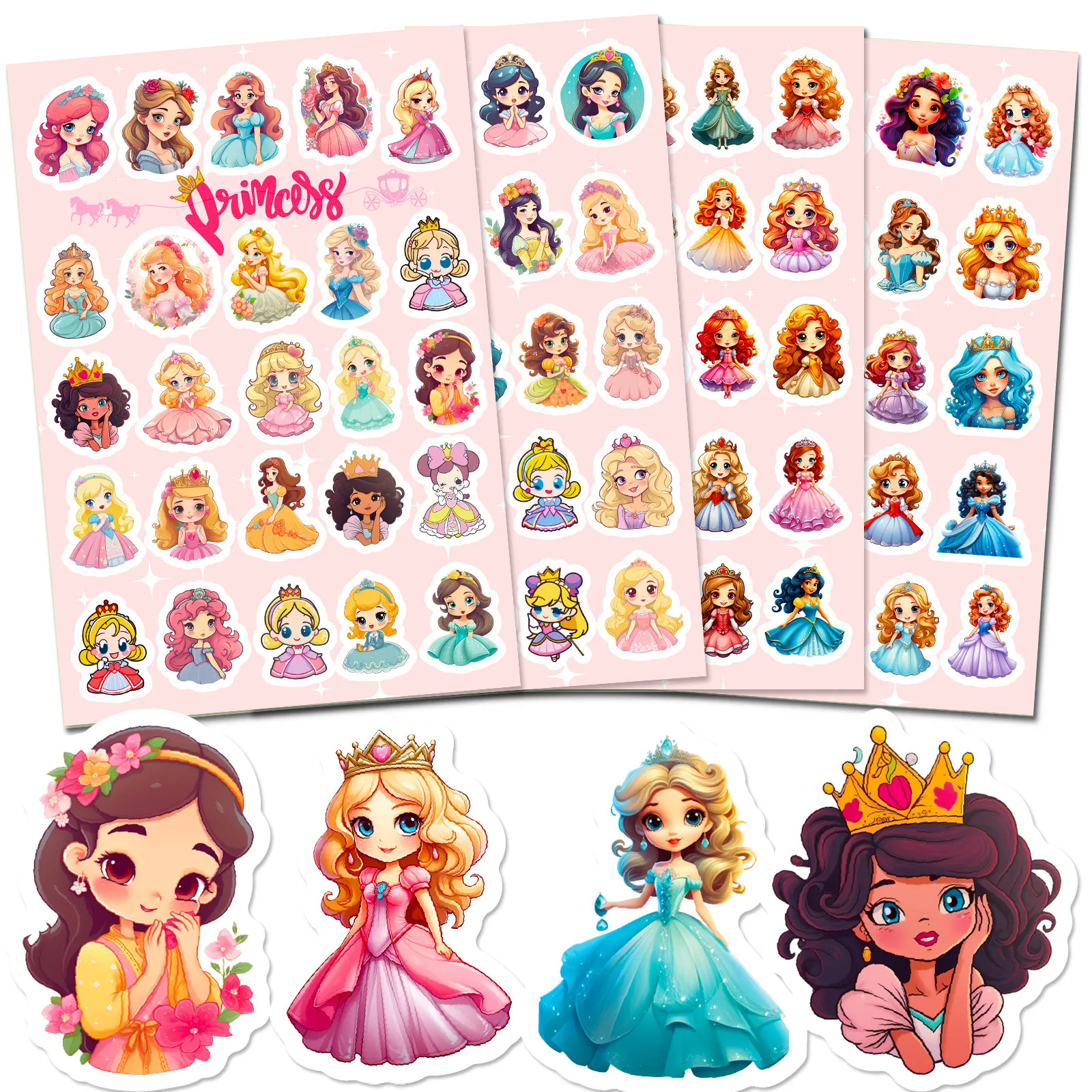 

4pcs Cartoon Cute Princess Stickers Aesthetic Decal Decoration Laptop Motorcycle Luggage Car Sticker for Girl Gift