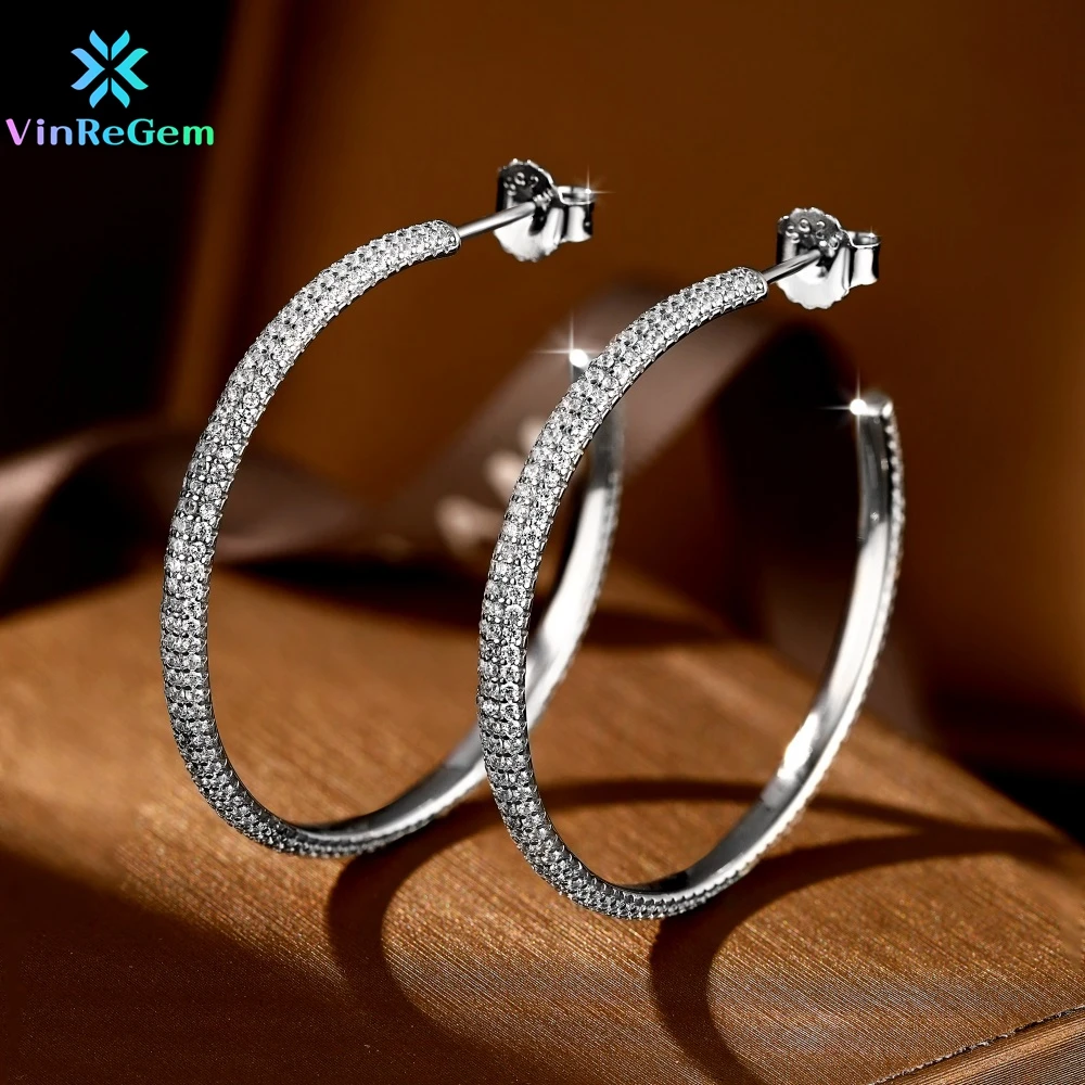 

Vinregem Genuine 925 Sterling Silver White Sapphire Simulated Moissanite Hoop Earrings for Women Ethnic Jewelry Dropshipping
