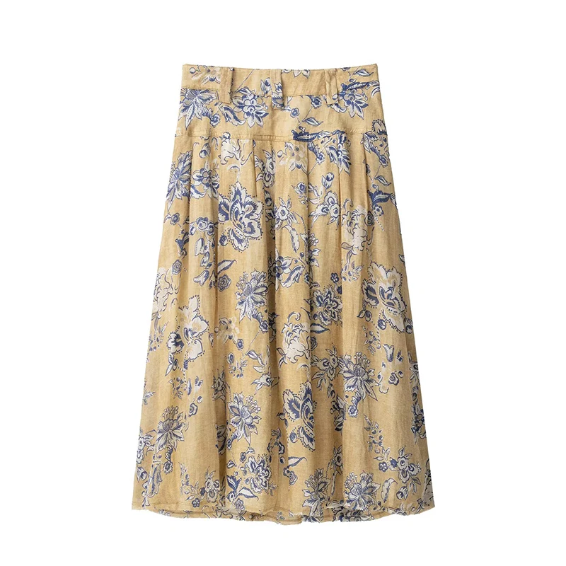 Chic Elegant Printed Long Skirts For Women Fashion 2025 New Floral Vintage Midi Skirt High Street Casual Holiday Skirts
