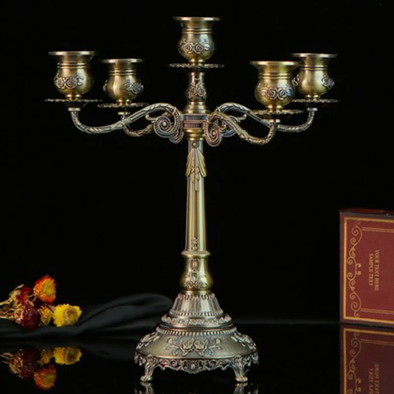 

PEANDIM 5 Arms Bronze Candle Holders European Metal Candlestick Candle Stand Romantic Home Table Dinner Candelabra Decoration