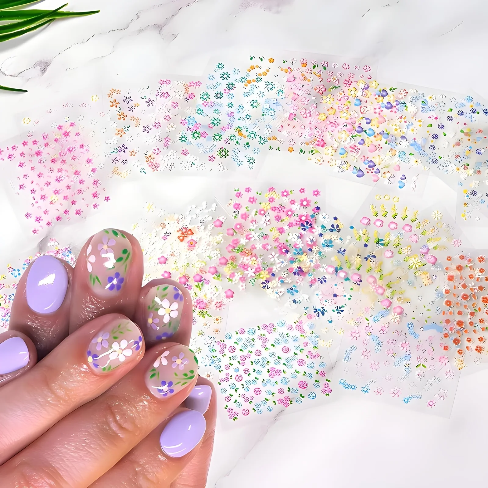 Colorful Daisy Self-Adhesive Floral Nail Art Stickers - 30 Sheets