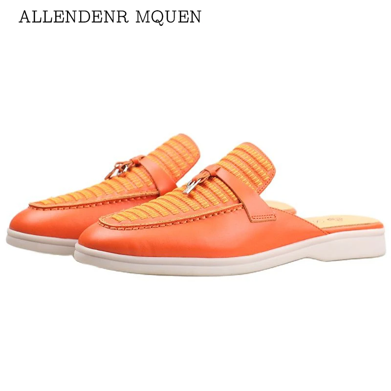 

Summer New Top Quality Leather Handmade Flat Bottom Comfortable Precision Embroidery Thread Fashion Semi-trailer Beach Vacation