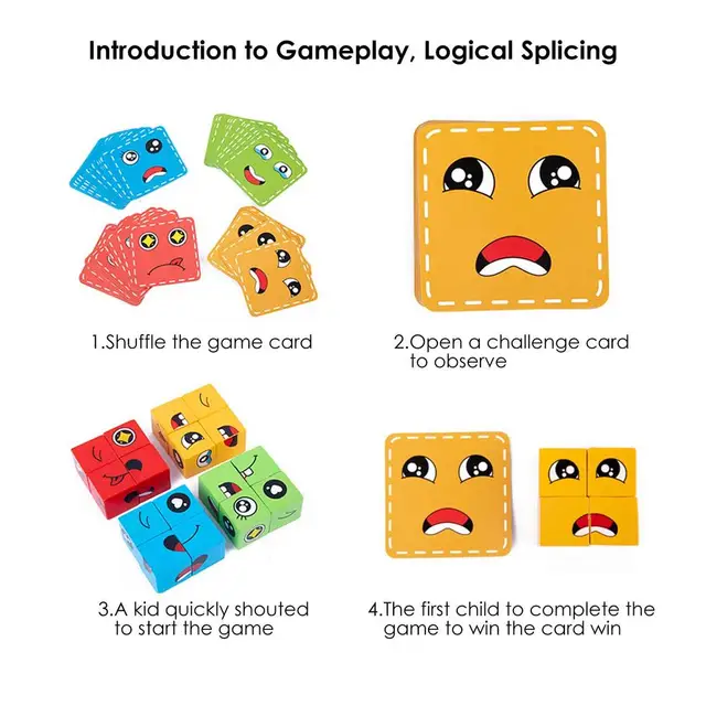 Wooden Cube Building Puzzle Table Games Educational Toys Montessori Interactive Game Matching Block Puzzles Kids Christmas Gift 3