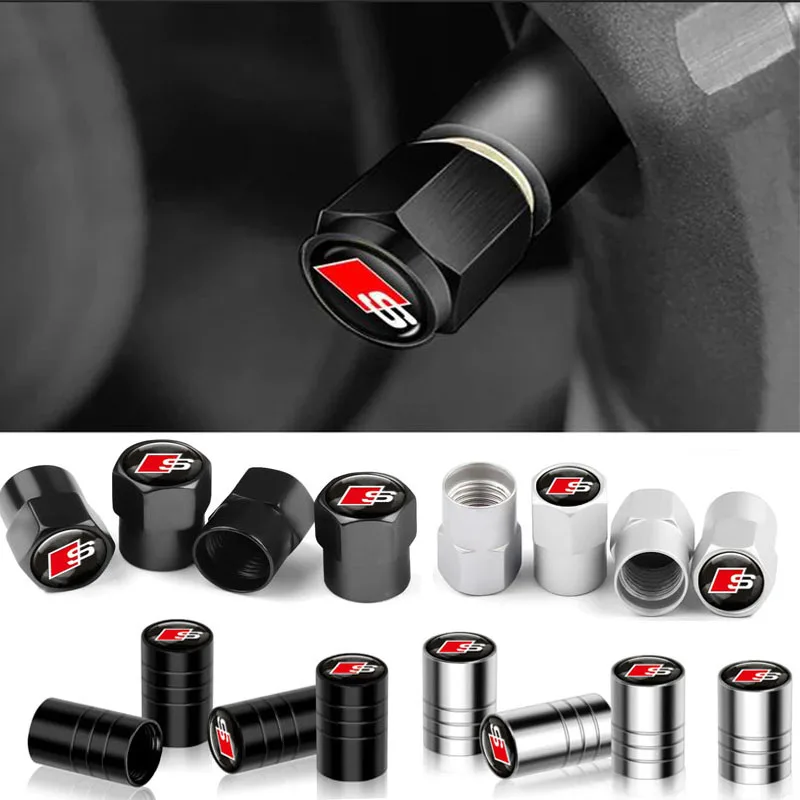 ฝาครอบวาล์วยางล้อโลหะ 3 มิติ 4 ชิ้น ป้องกันฝุ่น สำหรับรถยนต์ Audi TT A3 Q3 A6 C6 Q5 Q2 A7 RS Sline S5 S4 A4 B9 A5 Q7 อุปกรณ์ตกแต่งรถยนต์ 1