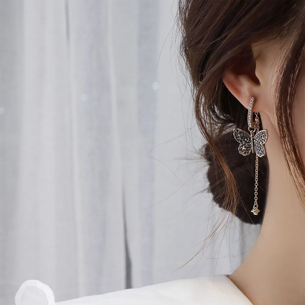 Korean Exquisite Butterfly Drop Earrings For Women 2022 Trending Elegant Rhinestone Trendy Chain Earrings Vintage Wedding Gifts