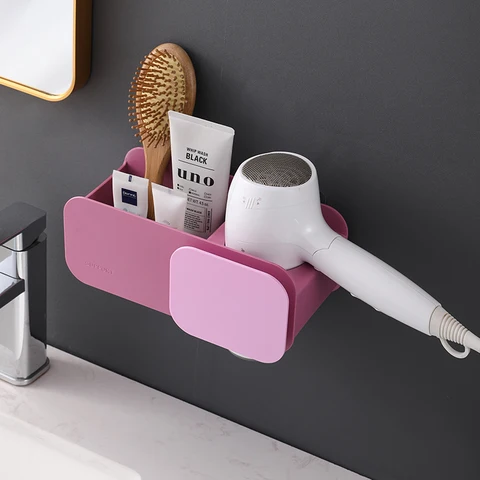Mounted Bathroom Storage Shelf Hands Free Hair Dryer Holder Organizer Barber Salon Hairdryer Straightener Stand Rack 2022