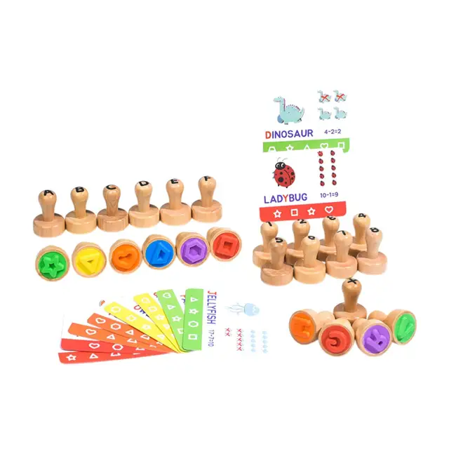 Wooden Alphabet Number Stamp Educational Learning Toy for Kids Toddlers 2