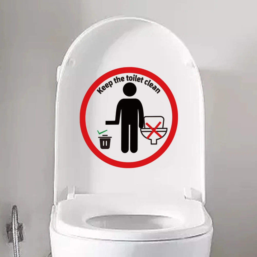 Toilet Stickers Creative English Sign Toilet Sticker Toilet Decoration Keep The Clean Sticker with Pattern Restroom Decor