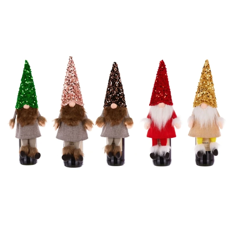 

Festive Wine Bottle Cover Santa Gnome Bottle Toppers Christmas Party Dinner Deco