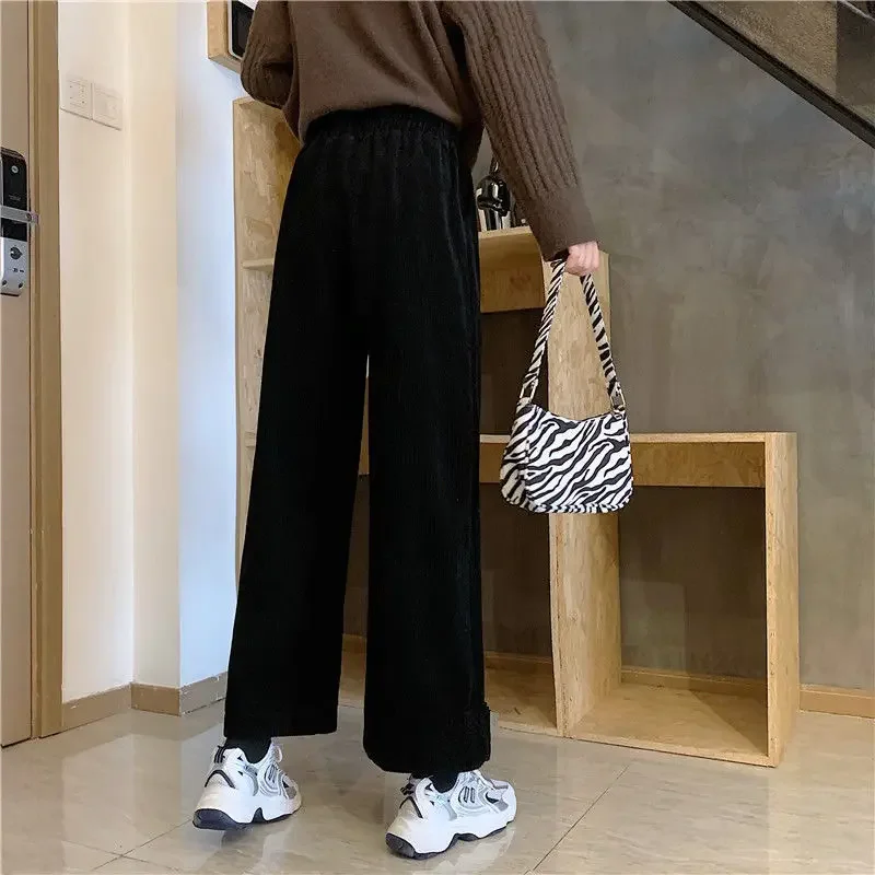 Wide Leg Pants Women's Autumn and Winter 2023 Retro Disc Buckle High Waist Slimming Corduroy Fashion Wide Leg Casual Trousers