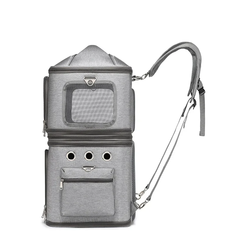 2 Layers Pet Backpack Foldable Detachable Carrier for Outdoor Travel Aviation Box for Cats and Dogs Dual-Layer Pet Carrier
