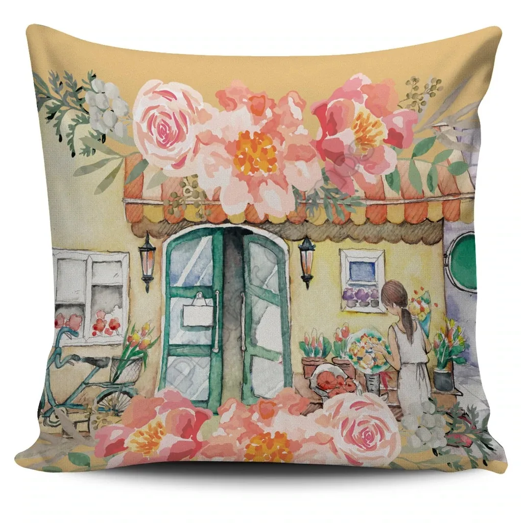 

Watercolor Flower Shop Pillow Cover Pillowcases Throw Pillow Cover Home Decoration Double-sided Printing