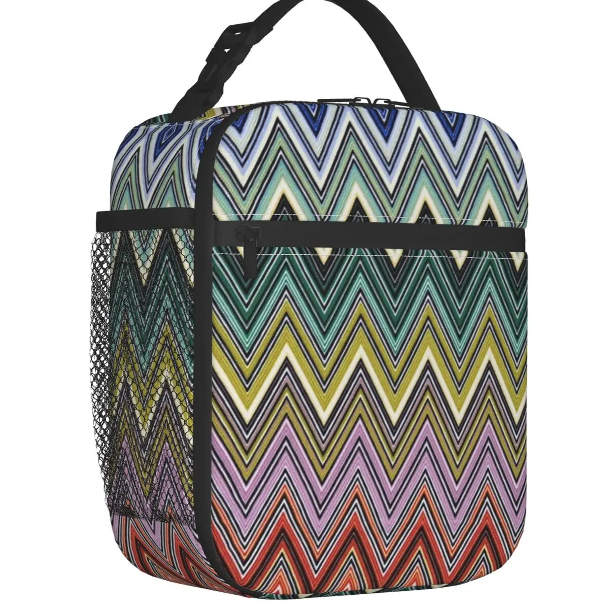 

Boho Home Zig Zag Insulated Lunch Bags for Camping Travel Chic Abstract Geometric Zigzag Resuable Cooler Thermal Bento Box Kids