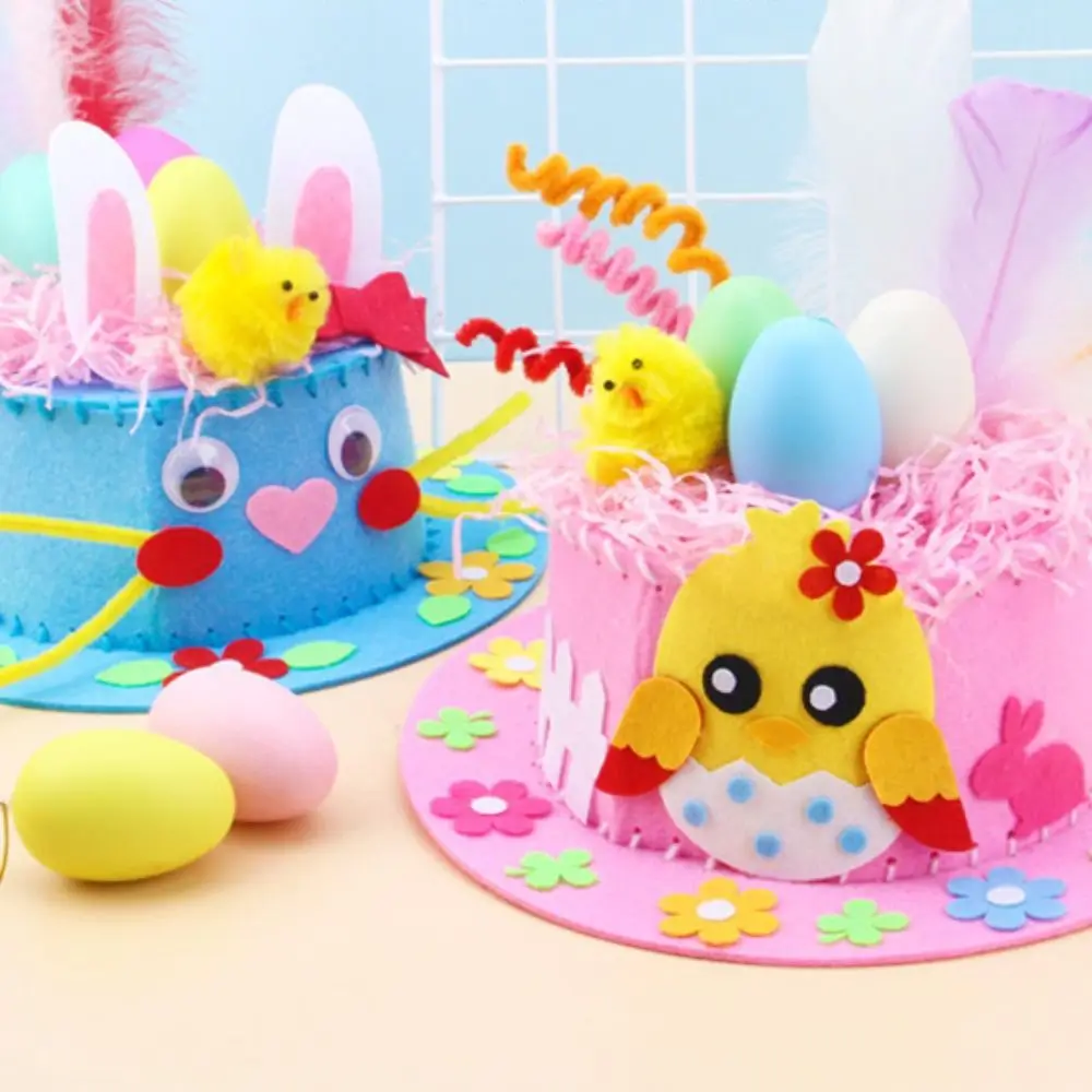 

Easter Rabbit Kids Handmade Easter Hat Painted Eggshell Decorated DIY Easter Hat Toy Non-woven Fabric Gifts