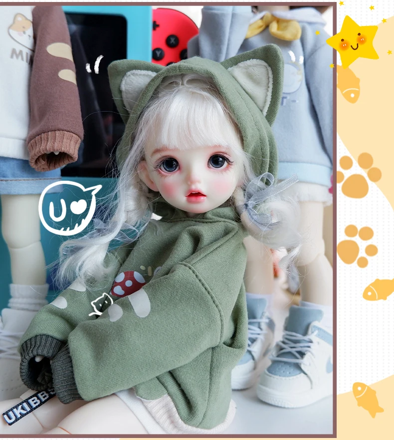 1/6Bjd Doll Clothes Cute Cat Hooded Sweater Jacket Casual Doll Coat Accessories For Large 1/6, Yosd, 30cm Bjd Sd Dd Doll