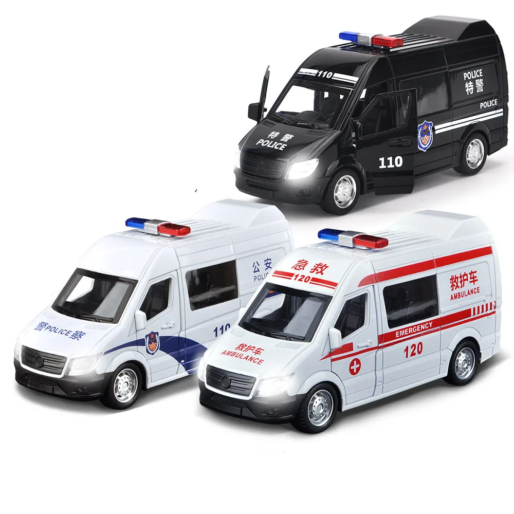 1/32 Alloy Ambulance Police Diecasts & Toy Vehicles Car Model Fire Truck Metal Pull Back Sound & Light Car For Children Toys fire truck model children s electric drill disassembly screw engineering car diy assembly lighting sound effects inertia toys