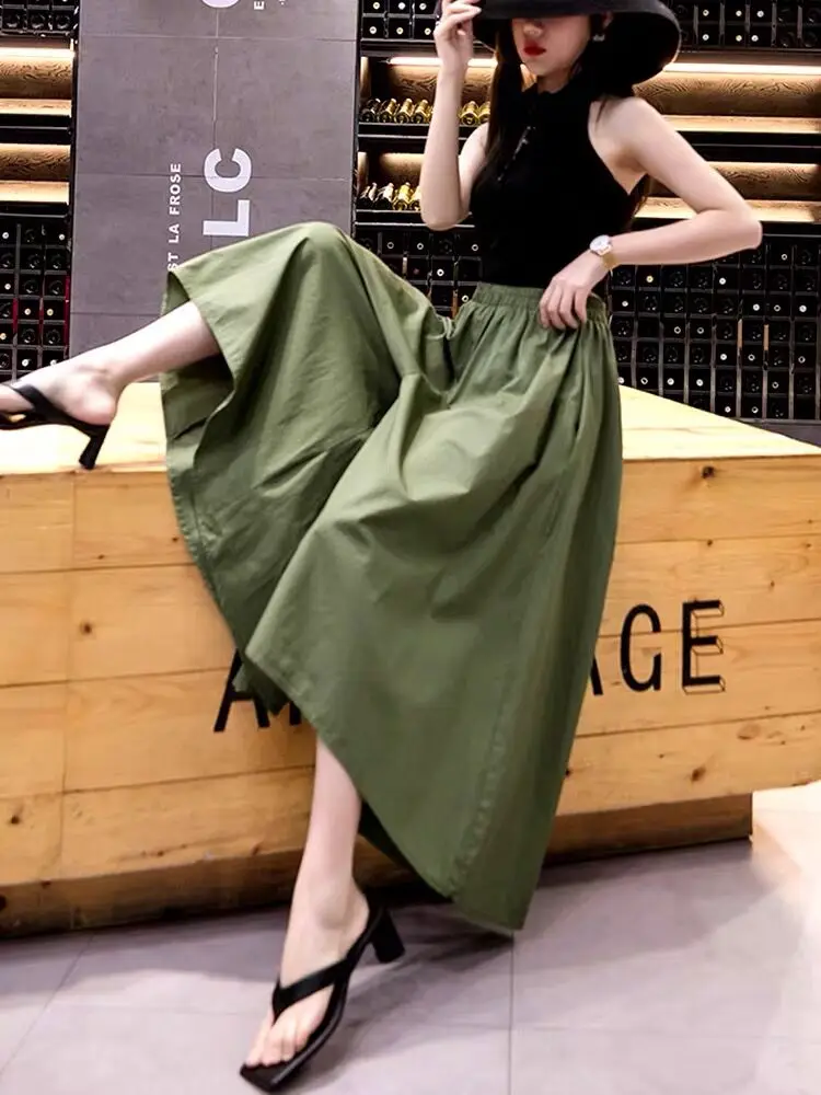 Irregular Cotton Skirts Pants Women Summer Office Lady Umbrella Skirt Culottes Loose Korea Chic Streetwear Pleated Inc Trousers