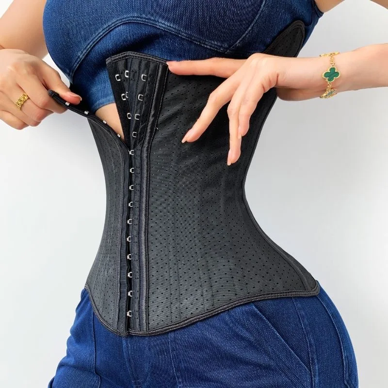 Fashion 25 Steel Bone Rubber Waist Trainer Cincher Corset Belly Slimming  Loss-110299 Blk 24cm