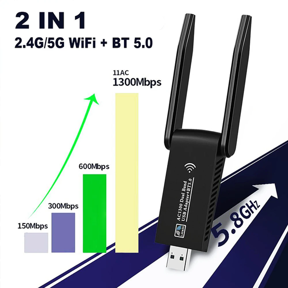 

USB 1300 Wi-Fi адаптер 3,0 Мбит/с, 5,8 ГГц, 2,4 ГГц
