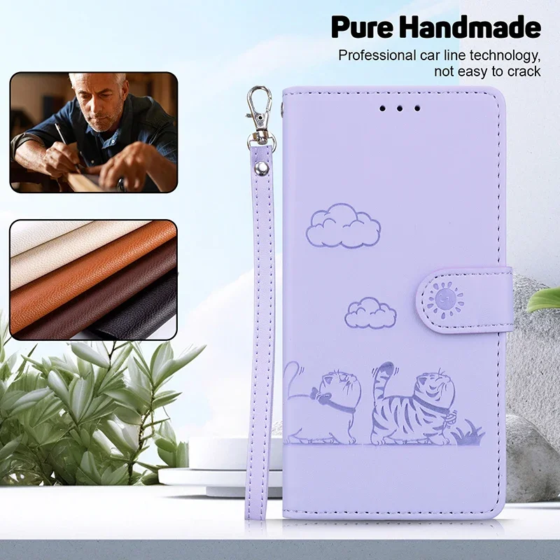 Charming Cats Leather Flip Case with Card Slots and Stand Cover Strap