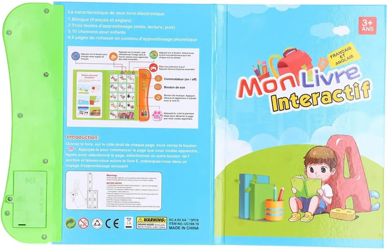 French and English Learning Sound Book Cartoon Pattern Interactive Sound Book Home Birthday Gift Green 2