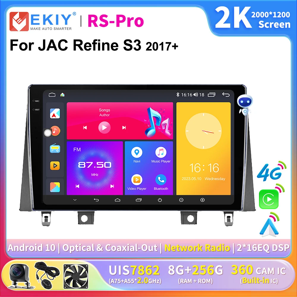 

EKIY 2K Screen CarPlay Car Radio For JAC Refine S3 2017+ Android Car Multimedia GPS Player Autoradio Navigation Stereo Ai voice