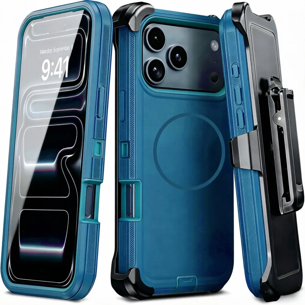 Heavy Duty Rugged Shockproof Case with Screen Protector and Belt Clip