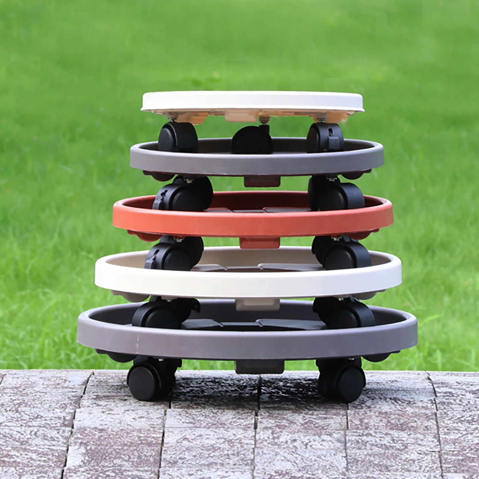 Plant Stand Movable Holder Caster Wheels Pallet Plastic Vase With Rollers Garden for Women Girls Round Removable Flower Pot Tray