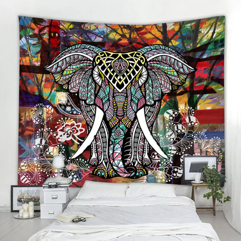 

Nordic Ethnic Pattern Elephant Tapestry Mandala Bohemian Hippie Wall Decoration Tapestry Living Room Bedroom Home Wall Tapestry