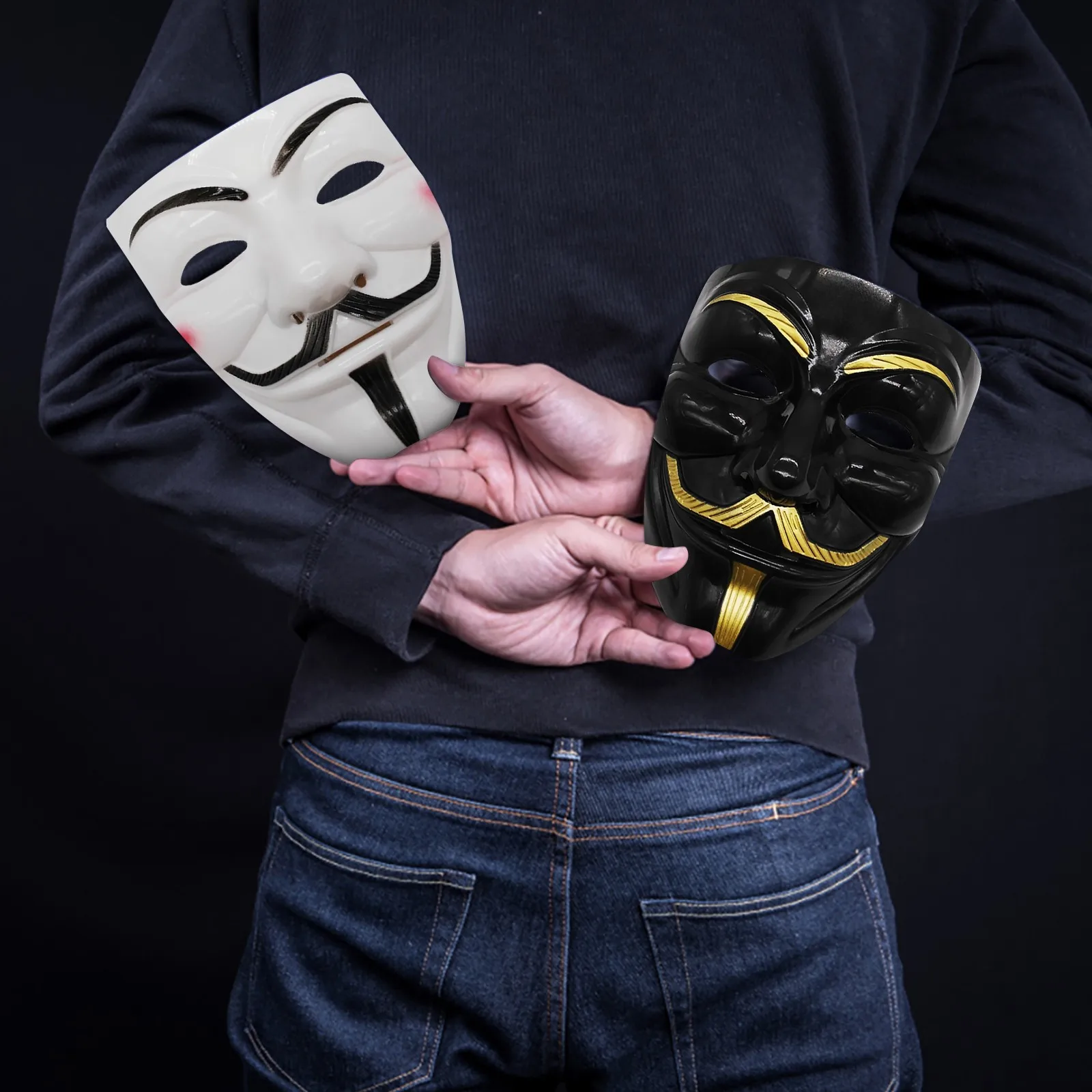 Guy Fawkes Mask - BlackWhite Revolutionary Style Halloween Cosplay Accessory