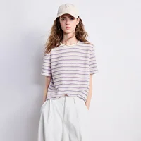 T-shirt Femme TOYOUTH 2026 Nouvelle Collection Été Rayé Col Rond Tendance Haut Robuste et Tendance 2