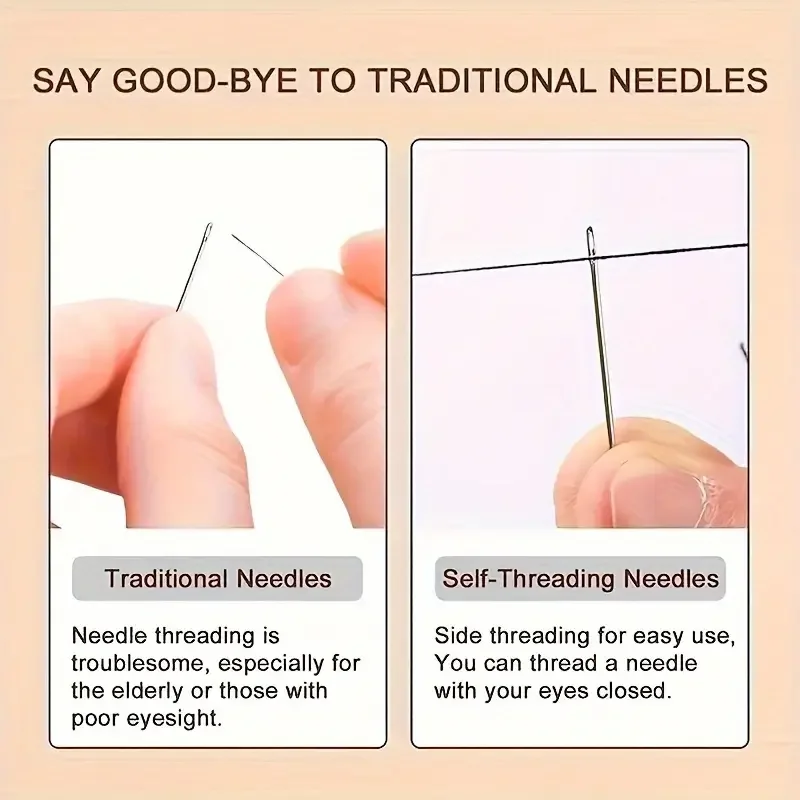 Easy-Threading Needle Set 30-Pack with Wooden Storage Tube Multiple Sizes for the elderly hand-stitching quilting and cross
