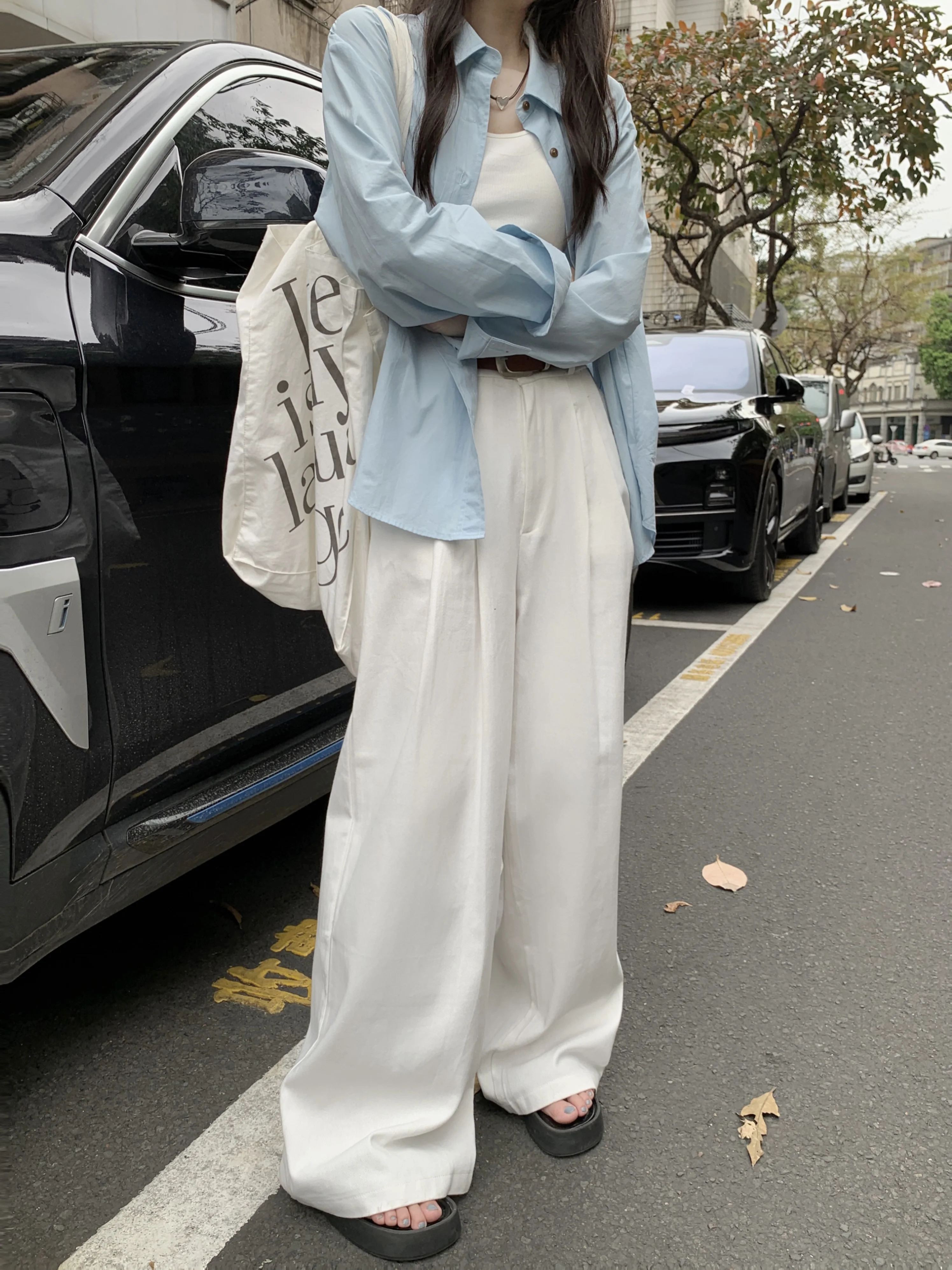 여름 여성 옷깃 캐주얼 긴 소매 셔츠 루즈핏 심플 다용도 탑 와이드 레그 팬츠 2 피스 세트 패셔너블 다용도