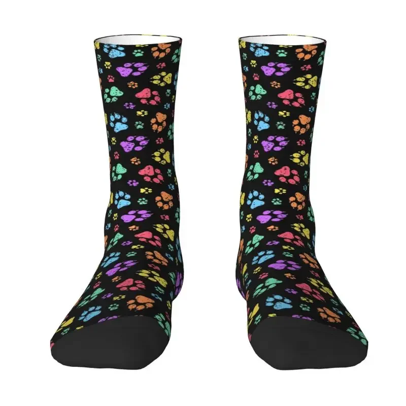 

Funny Men's Vintage Dog Paw Rainbow Pattern Dress Socks Unisex Comfortable Warm 3D Printing Puppy Crew Socks