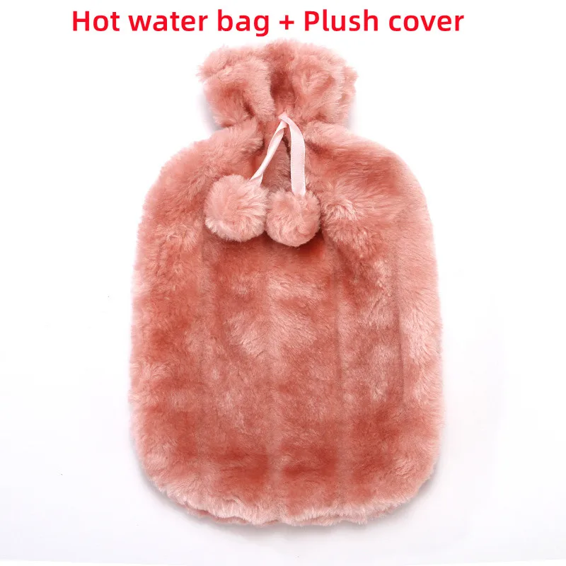 

2000ML Kawaii Hot Water Bottle Hand Warmer Rabbit Plush Solid Color Removable and Washable Cover Thick Hot Water Bag Winter Warm
