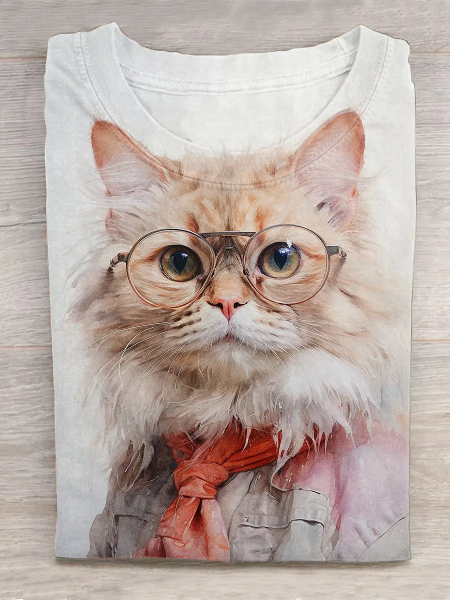 

Funny Cute Cat Art Design T-shirt Men's and women's spring and summer short-sleeved tops T-shirts