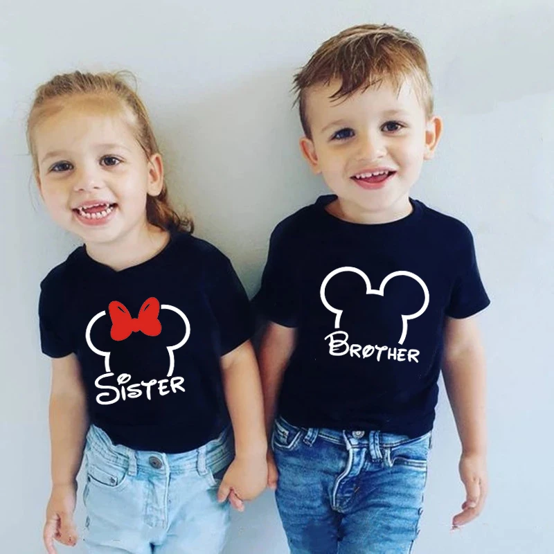 Disney Family Matching T-shirt Mickey and Minnie Head Shirt Cotton Dad Mom Brother Sister Tees Baby Rompers Family Trip Outfits 3