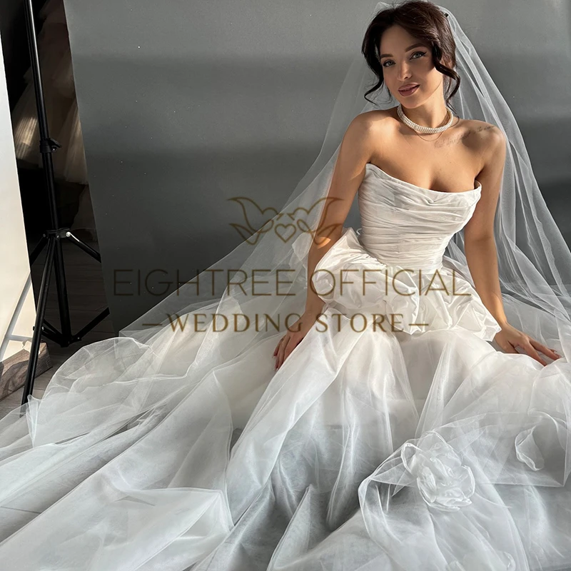 Eightree 2025 A-Line Princess Wedding Dresses Boho Beach Strapless Tulle Bridal Dress Long Wedding Ball Prom Gowns Customized 2