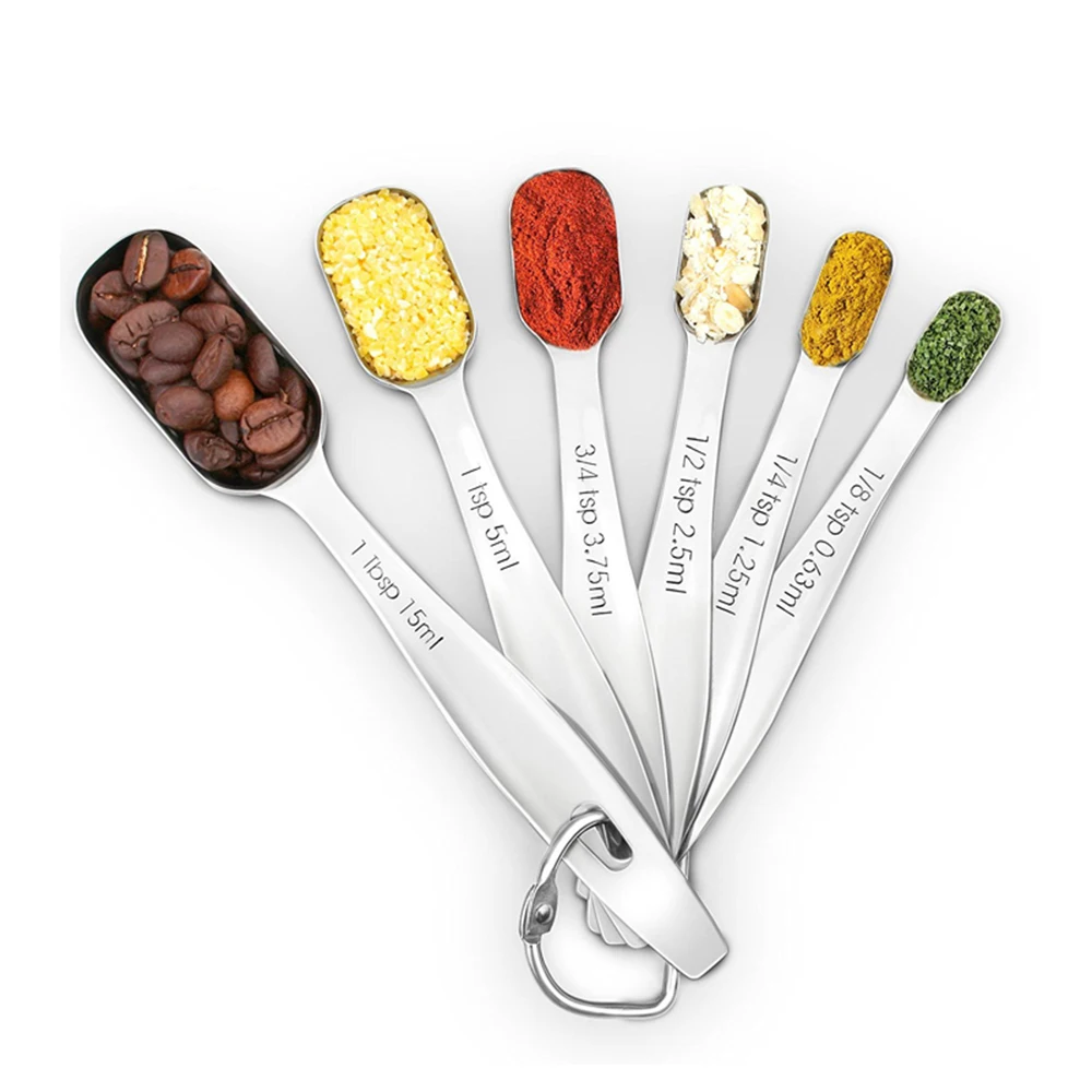 Stainless Steel Measuring Spoon Set 6pcs/set Measuring Spoons for Thin Mouth Spice Jars Baking Spoon KC0324-2