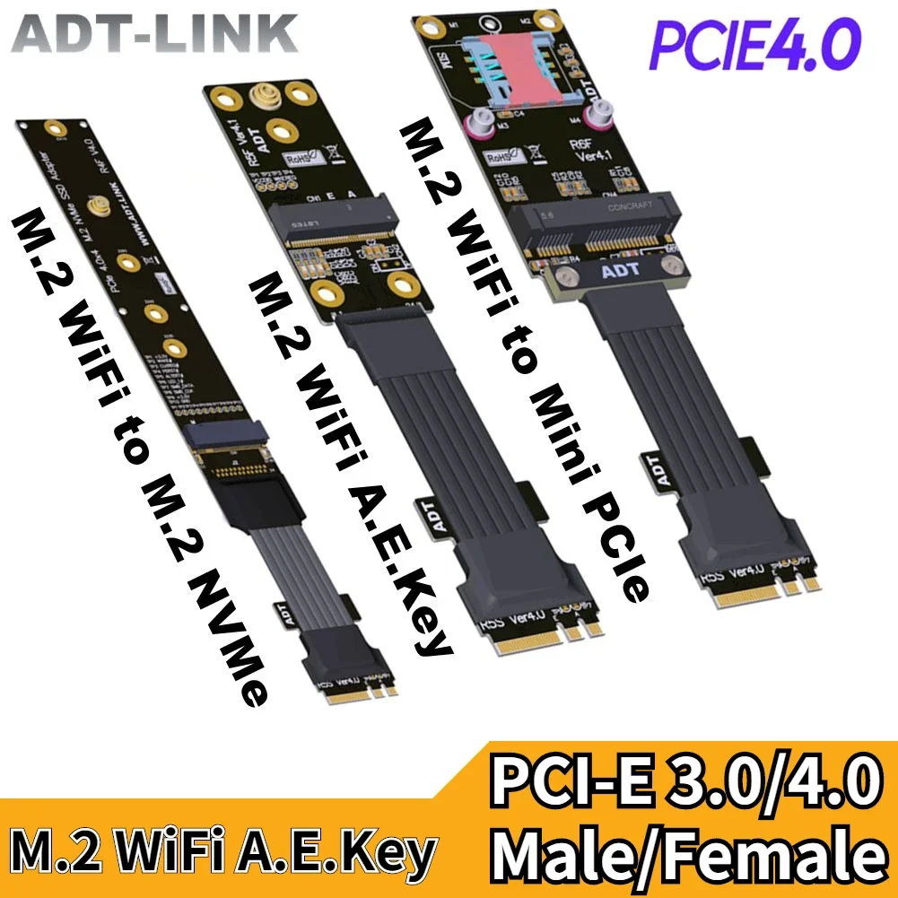 Pci-E 4.0 Riser Card M.2 Wifi Key A.E Connettore Maschio A Mini-Pcie / M2 Wifi / M.2 Nvme Key M Adattatore Extender A Nastro Piatto Femmina