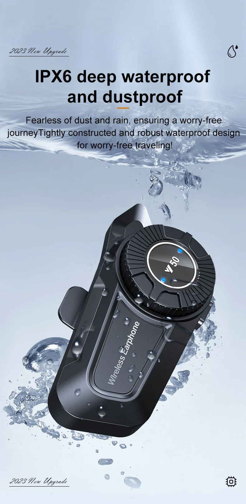 Y50 Motorcycle Helmet Bluetooth Headset Anti-Freezing Music Player Earphone IPX6
