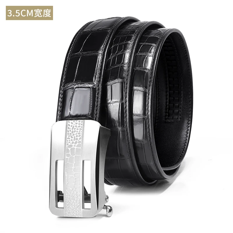 

belt men's leather crocodile belly bone leather belt stainless steel automatic buckle dress belt