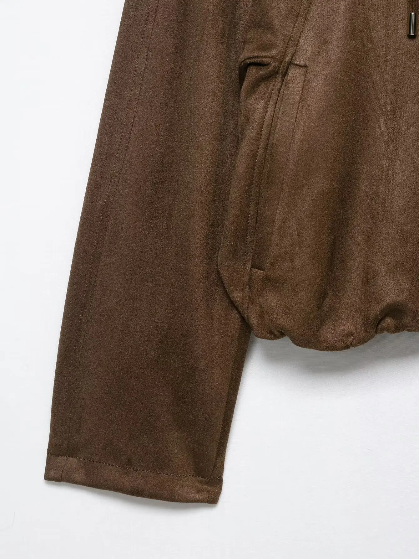 Women Faux Suede Casual Jacket With Hooded Drawstring Autumn Winter Long Sleeve Pocket Zipper Women Chic Streetwear Jacket Coats