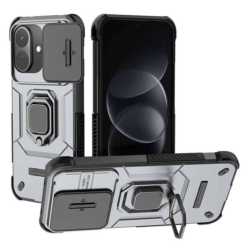Non-Slip Rugged Armor Shockproof Case with Pro Camera Protection & Metal Ring Stand