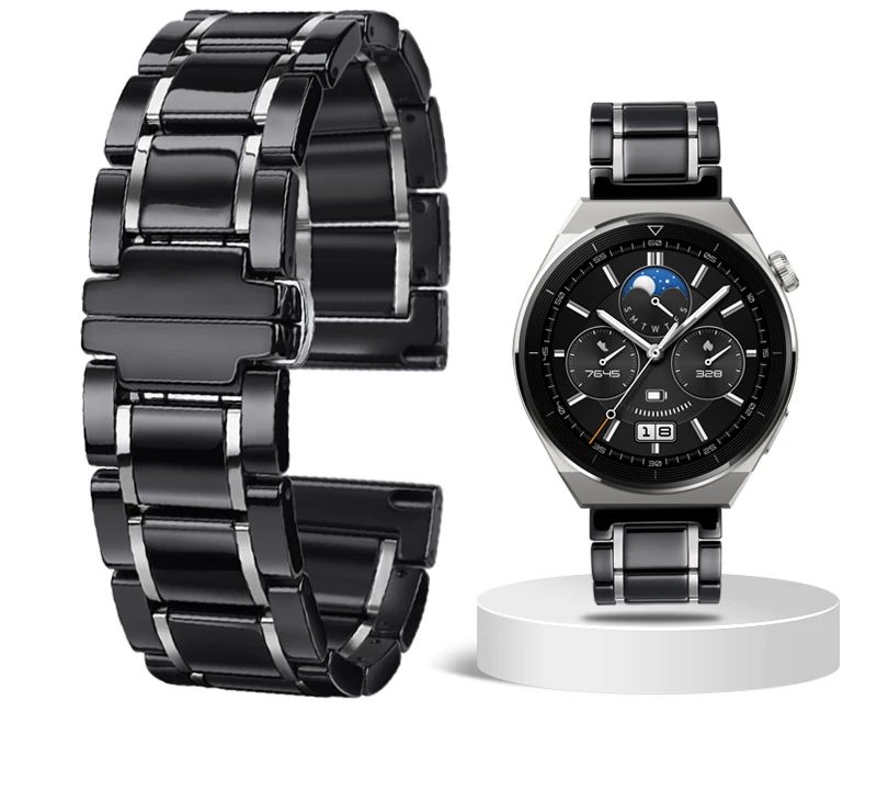 Premium Ceramic Wristband in White and Black for Smart Watches - Stylish Universal Replacement Strap for Men and Women