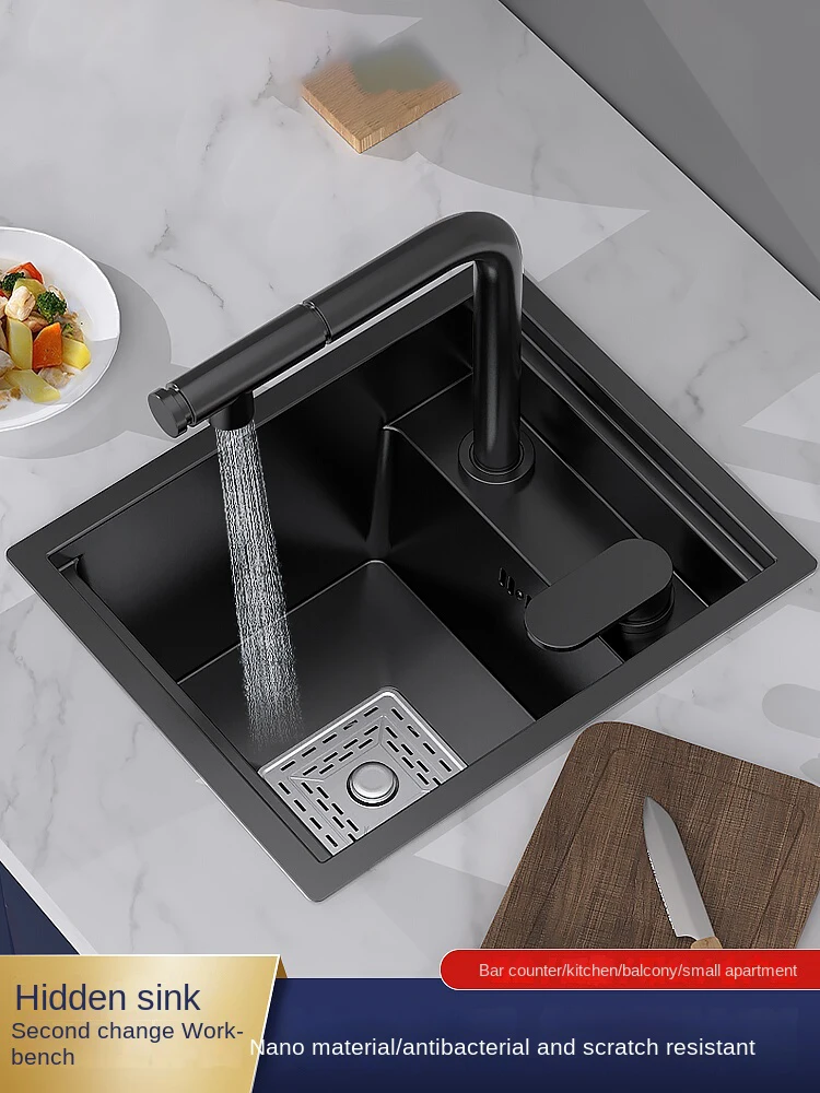 

Nano Kitchen Handmade Small Sink Single Slot 304 Stainless Steel Vegetable Washing Basin Mini Bar Sink Soap Dispenser
